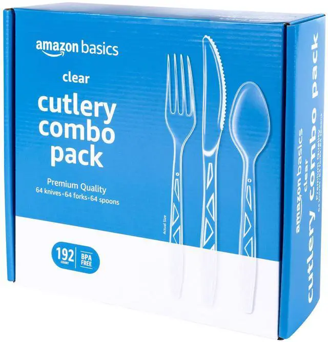 Main image of Disposable Clear Plastic Cutlery Set, Premium Quality, Strong, 192 Count, Large Combo Pack Forks, Spoons and Knives