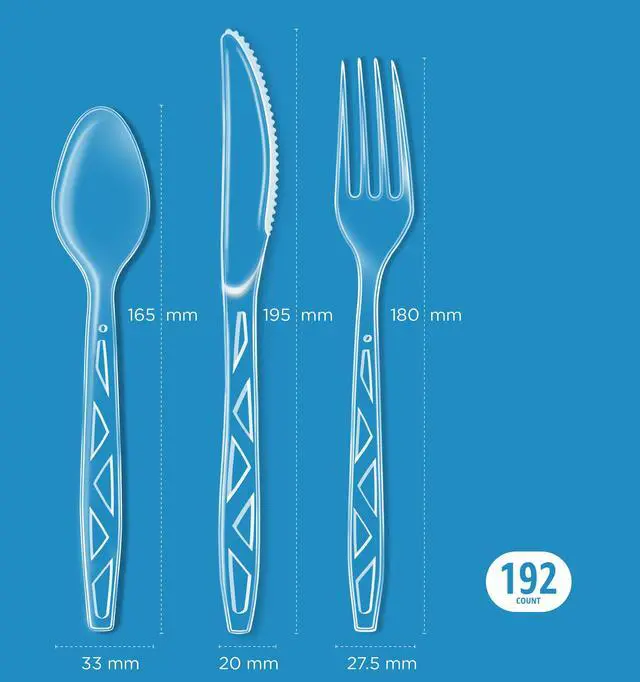 Alt view image 4 of 5 - Disposable Clear Plastic Cutlery Set, Premium Quality, Strong, 192 Count, Large Combo Pack Forks, Spoons and Knives