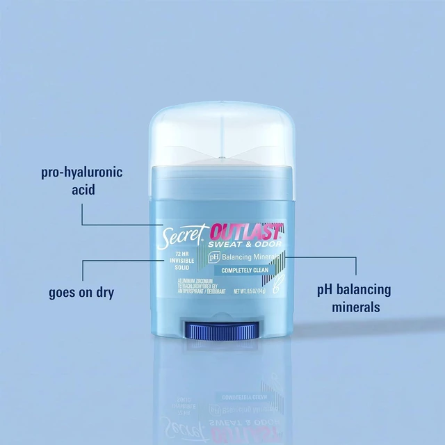 Alt view image 2 of 6 - Secret Outlast Antiperspirant Deodorant for Women, Invisible Solid, 72hr Sweat & Odor Protection, PH Balancing Minerals, Completely Clean Scent, Travel Size, 0.5 oz