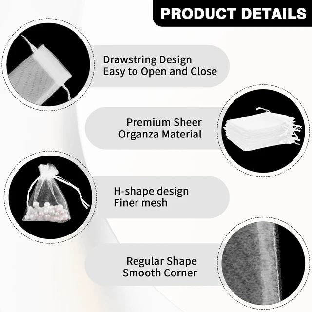 Alt view image 2 of 6 - White Organza Bags, 50Pcs, 3 x 4 Inch Sheer Organzas Bags, Jewelry Gift Bags, Party Favor Bags with Drawstring, Mesh Gift Pouches, Mini Candy Pouch for Wedding Christmas