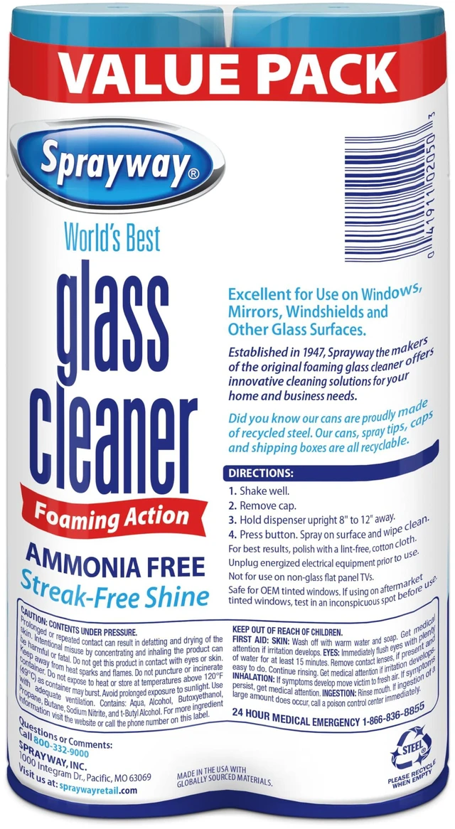 Alt view image 7 of 7 - Sprayway Glass Cleaner Foaming Aerosol Spray, 19oz, Pack of 2, Ammonia-Free, Streakless, Fast-Acting, Cleans & Polishes Glass Surfaces, Fresh Scent, Removes Fingerprints