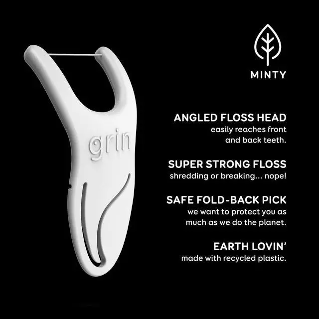 Alt view image 5 of 6 - GRIN Molar Flosspyx Floss Picks, 75 Count Dental Flossers, Minty Flavor, Recycled Plastic, Great for Reaching Back Teeth, Slides Easily Between Teeth, Includes Safe Soft
