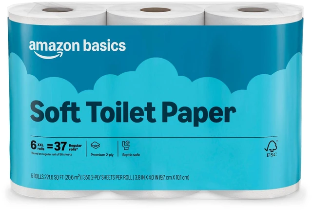 Main image of 2-Ply Soft Toilet Paper, 6 Rolls, 350 Sheets per Roll, Septic Safe, Equivalent to 37 Regular Rolls