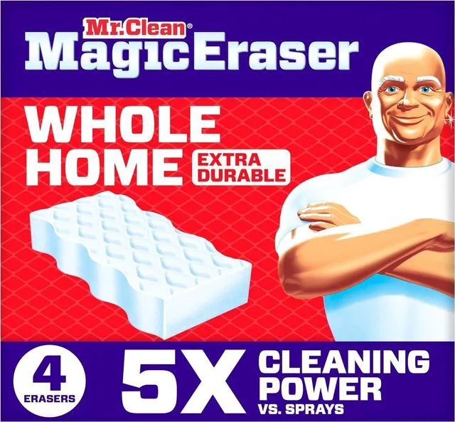 Main image of Mr. Clean Magic Eraser Sponge, All Purpose Cleaner, Cleaning Scrubber, Wall, Sneaker, Kitchen, Bathroom, Shower Cleaner, Cleaning Supplies, Melamine Sponge, Cleaning Pads, Extra Durable, 4ct