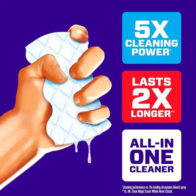 Alt view image 3 of 7 - Mr. Clean Magic Eraser Sponge, All Purpose Cleaner, Cleaning Scrubber, Wall, Sneaker, Kitchen, Bathroom, Shower Cleaner, Cleaning Supplies, Melamine Sponge, Cleaning Pads, Extra Durable, 4ct