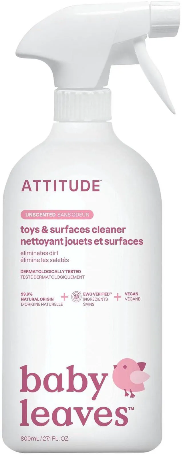 Main image of ATTITUDE Baby & Kids Toy Cleaner Spray, 27.1Fl Oz, EWG Verified, Multi-Surface Cleaner, Naturally Derived, Vegan, Unscented