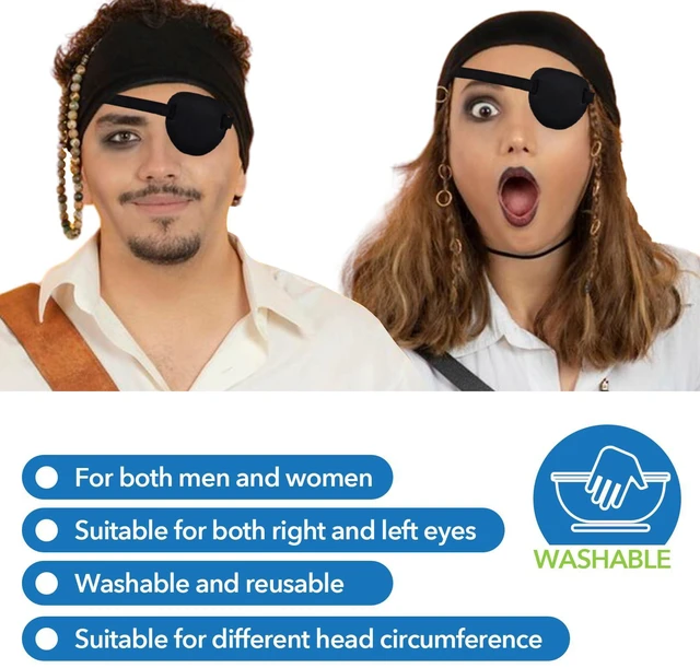 Alt view image 4 of 7 - Enttgo 2Pcs Adjustable Reusable Lazy Pirate Eye Patch for Left or Right Eyes, Cosplay Pirate Costume