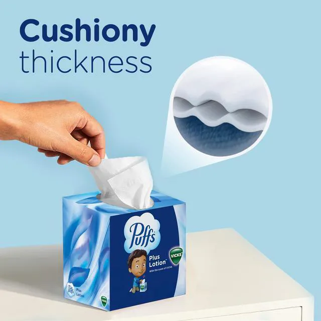 Alt view image 5 of 6 - Puffs Plus Lotion with Vicks Facial Tissues, 4 Cubes (192 Tissues), Packaging May Vary