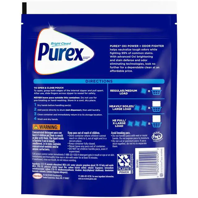 Alt view image 6 of 6 - Purex Advanced Oxi with Odor Fighter Laundry Detergent Pacs, 56 Count