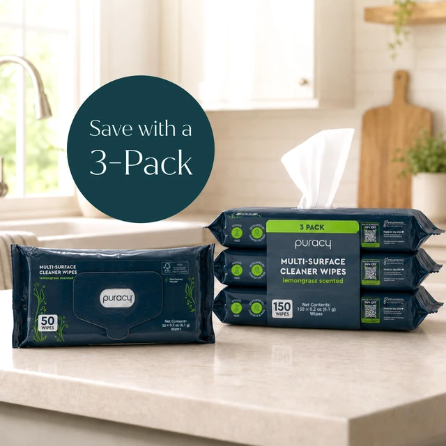 Alt view image 6 of 7 - Puracy All Purpose Cleaning Wipes, Non Toxic Multi-Surface, Lemongrass Scent, 50 Count (1 Pack)