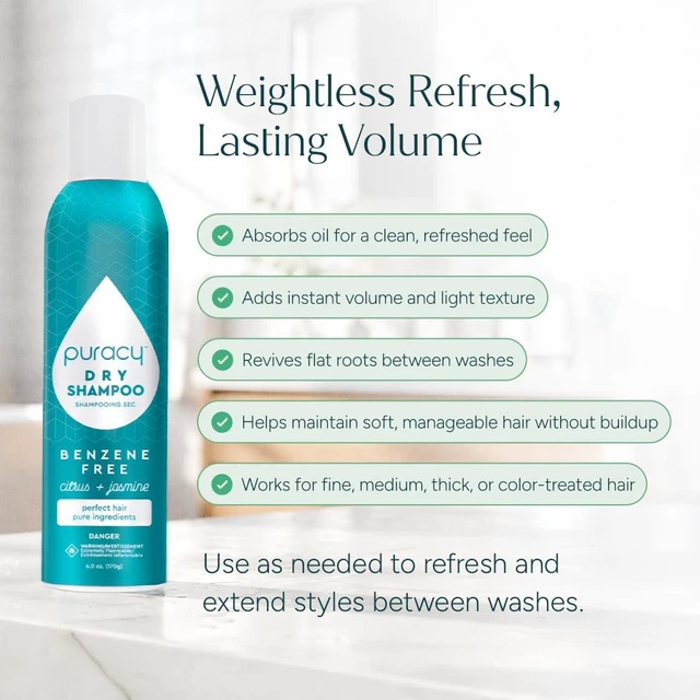 Alt view image 6 of 7 - Puracy Natural Dry Shampoo - Plant-Powered, Volumizing, Revitalizing, Oil Absorbing, Benzene-Free, Non-Toxic, All Hair Types, Citrus & Jasmine, 6 oz
