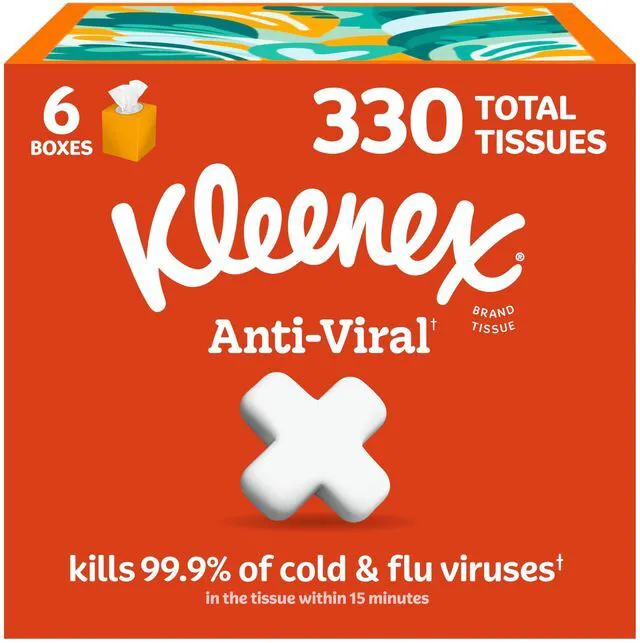 Main image of Kleenex Anti-Viral Facial Tissues, 6 Cube Boxes, 55 Tissues per Box