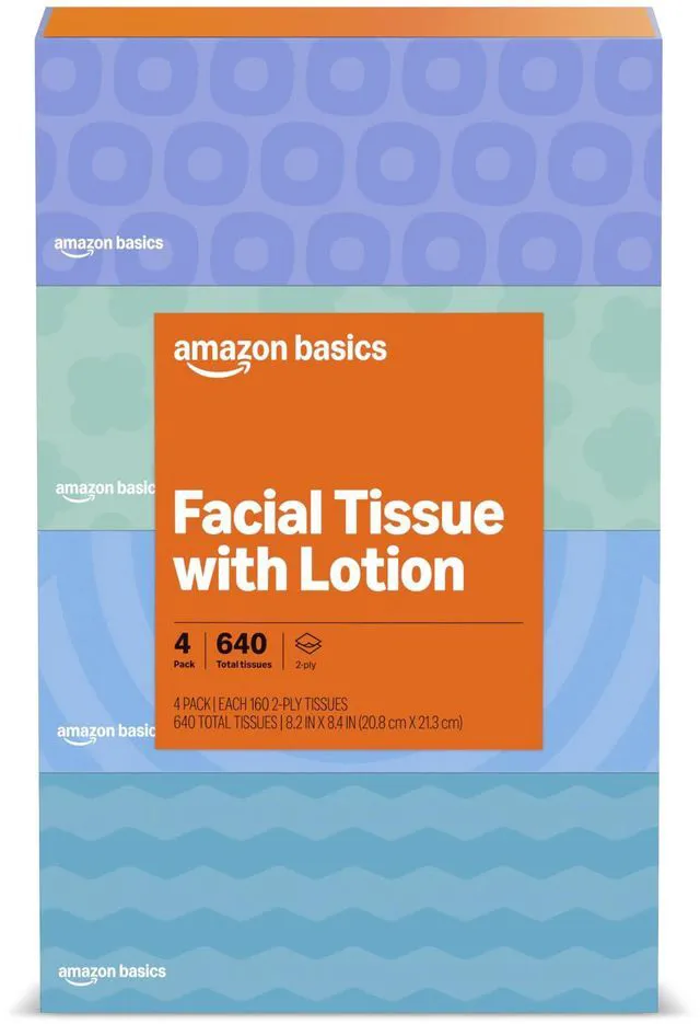Main image of Basics Facial Tissue, 2-Ply, 640 Count (4 Packs of 160)