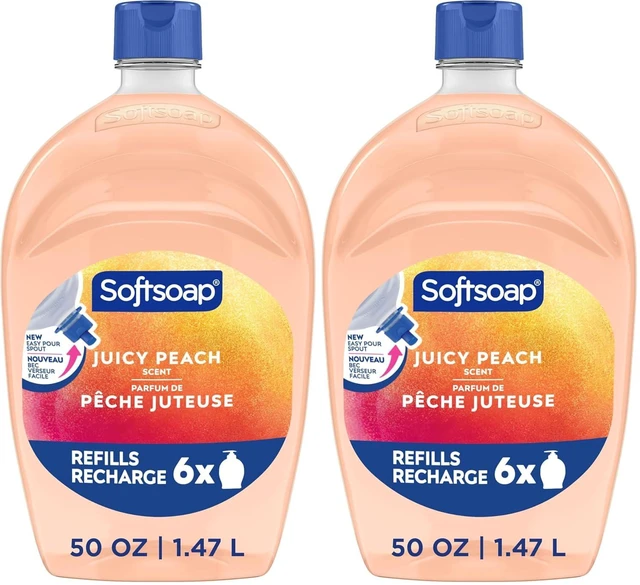 Main image of Softsoap Juicy Peach Liquid Hand Soap, 50 fl oz Refill Bottle, Pack of 2, for Kitchen and Bathroom, Rich Fruity Scent