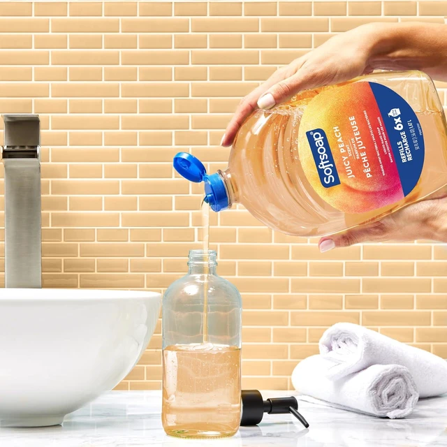 Alt view image 4 of 6 - Softsoap Juicy Peach Liquid Hand Soap, 50 fl oz Refill Bottle, Pack of 2, for Kitchen and Bathroom, Rich Fruity Scent