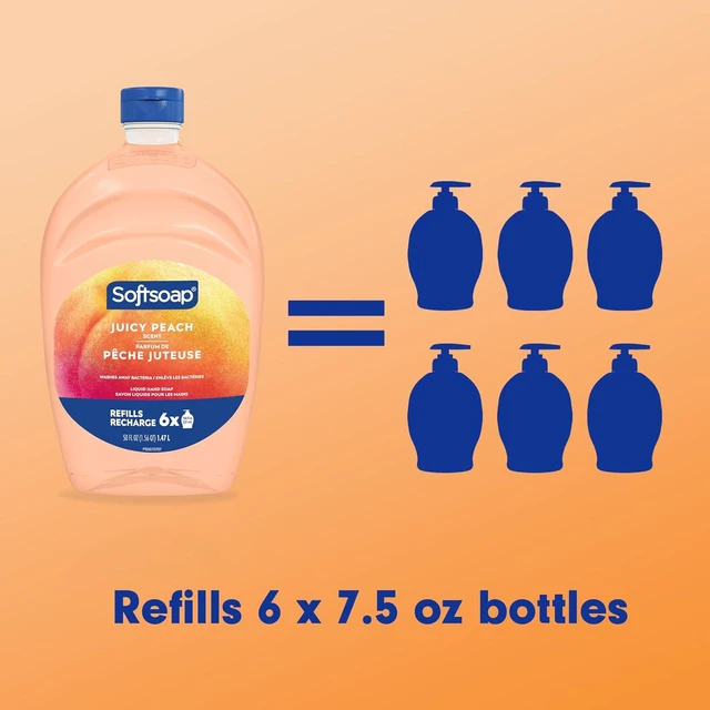 Alt view image 3 of 6 - Softsoap Juicy Peach Liquid Hand Soap, 50 fl oz Refill Bottle, Pack of 2, for Kitchen and Bathroom, Rich Fruity Scent