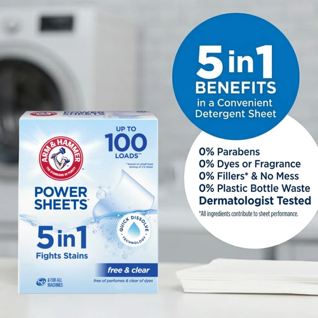 Alt view image 3 of 6 - ARM & HAMMER 5in1 Power Sheets Laundry Detergent Free & Clear 50 Count