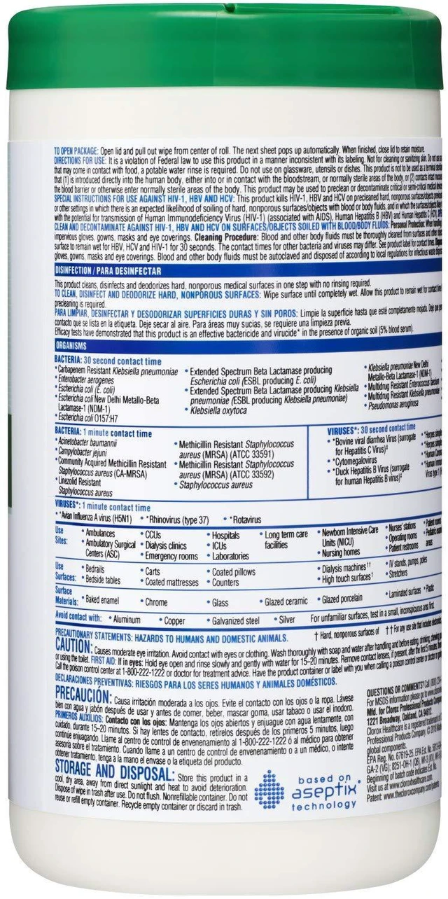 Alt view image 3 of 6 - Clorox Healthcare Hydrogen Peroxide Cleaner Disinfectant Wipes, 6.75"x9", 95Count