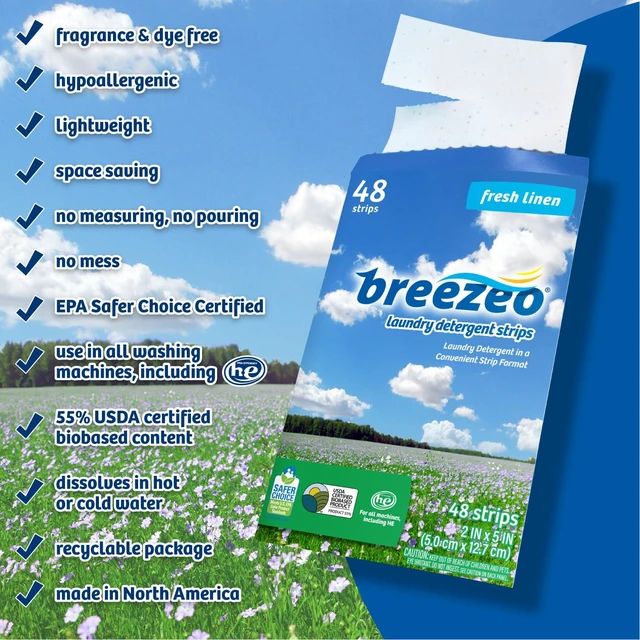 Alt view image 5 of 5 - Breezeo Laundry Detergent Strips 48 Count, Fresh Linen Scent, for Home, Travel, Camping, Hand-Washing