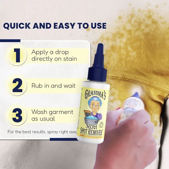 Alt view image 3 of 7 - Grandma's Secret Spot Remover Gel - 2 Oz Travel Size Fabric Stain Remover, Chlorine, Bleach and Toxin-Free, Removes Oil, Paint, Blood and Pet Stains