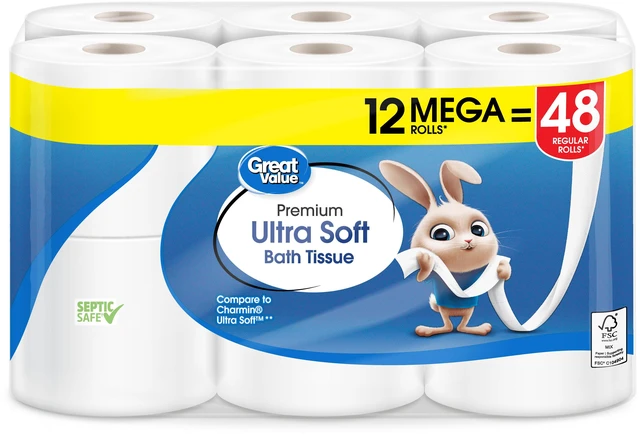 Alt view image 2 of 6 - Great Value Ultra Soft Toilet Paper, 12 Mega Rolls