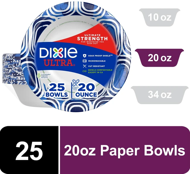 Main image of Dixie Ultra Disposable Paper Bowls, 20oz, Multi-Color, 25 Count
