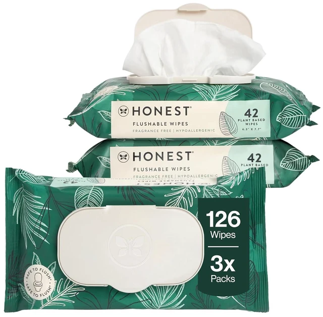Main image of The Honest Company Hypoallergenic Flushable Wipes, Tropical Leaves, 126ct