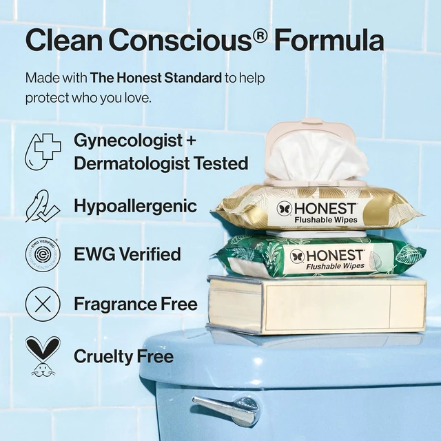 Alt view image 4 of 6 - The Honest Company Hypoallergenic Flushable Wipes, Tropical Leaves, 126ct