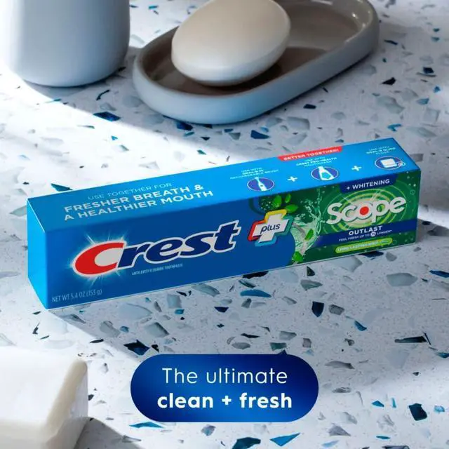 Alt view image 2 of 7 - Crest Complete Whitening + Scope Long Lasting Mint Toothpaste, Triple Pack (3 Tubes of 5.4oz), 16.2oz