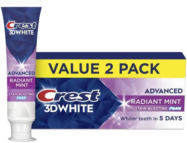 Main image of Crest 3D White Advanced Teeth Whitening Toothpaste, Radiant Mint, 3.3oz, Pack of 2