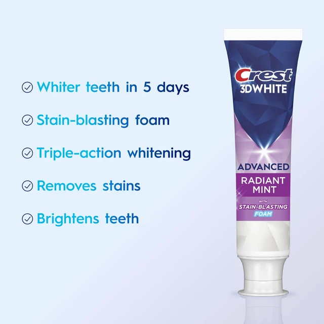 Alt view image 5 of 7 - Crest 3D White Advanced Teeth Whitening Toothpaste, Radiant Mint, 3.3oz, Pack of 2
