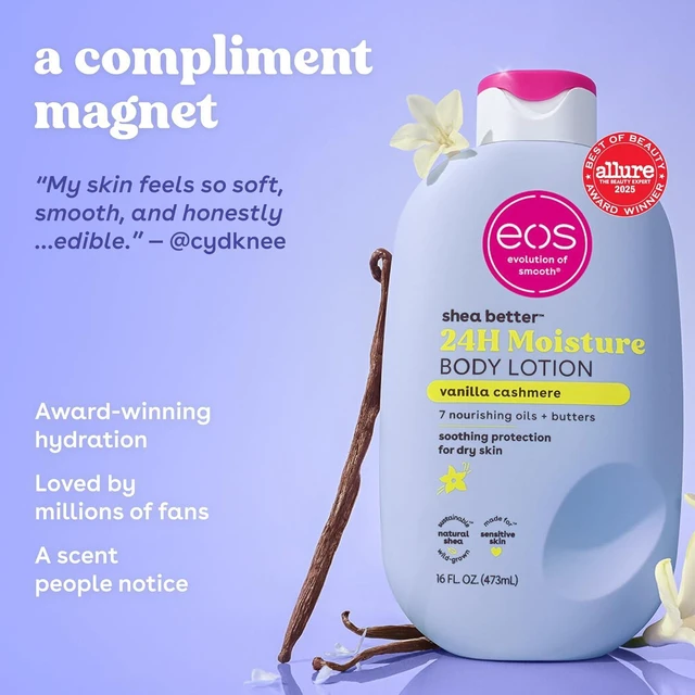 Alt view image 3 of 6 - Eos Shea Better Body Lotion Vanilla Cashmere 16 fl oz 24-Hour Moisture