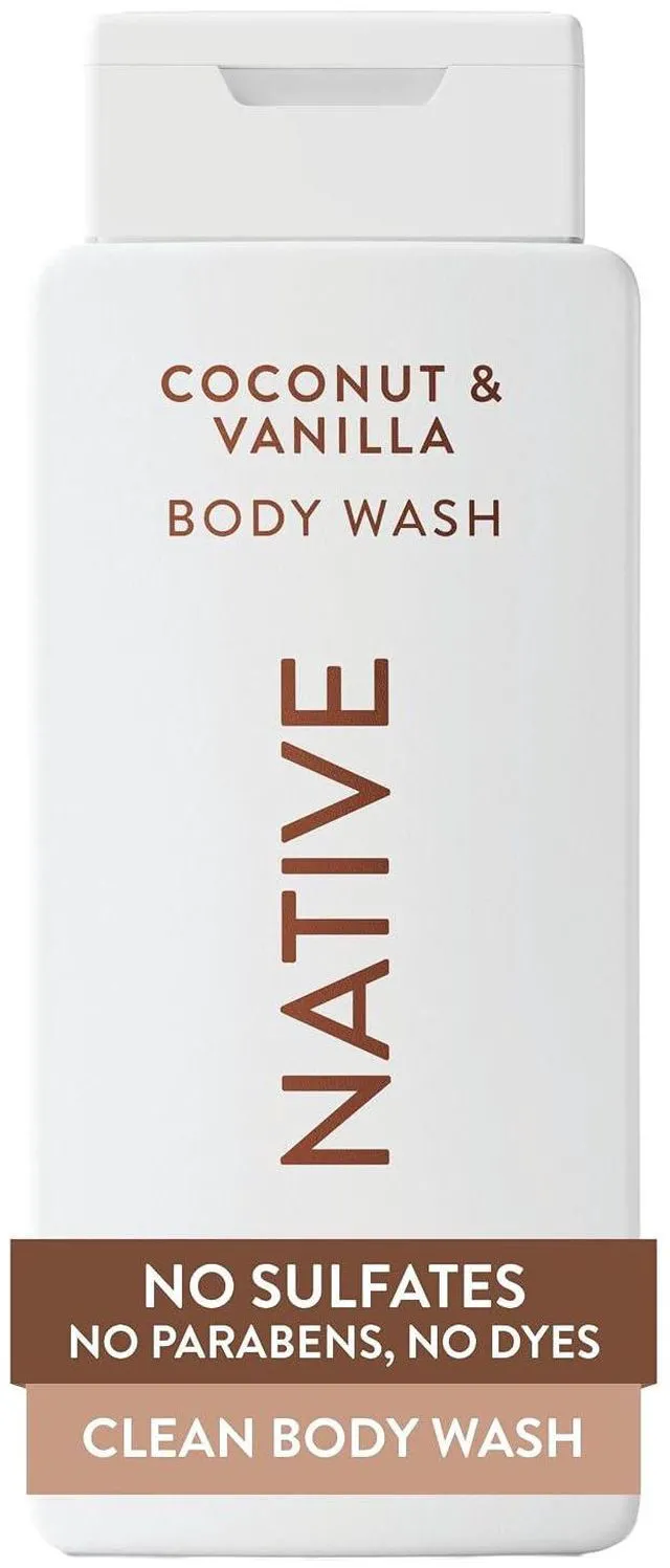Main image of Native Clean Body Wash, Coconut & Vanilla, 18fl oz, Gentle & pH-Balanced for Sensitive Skin, 24-Hr Freshness, Vegan, Cruelty-Free, Free of Sulfates, Parabens, Phthalates