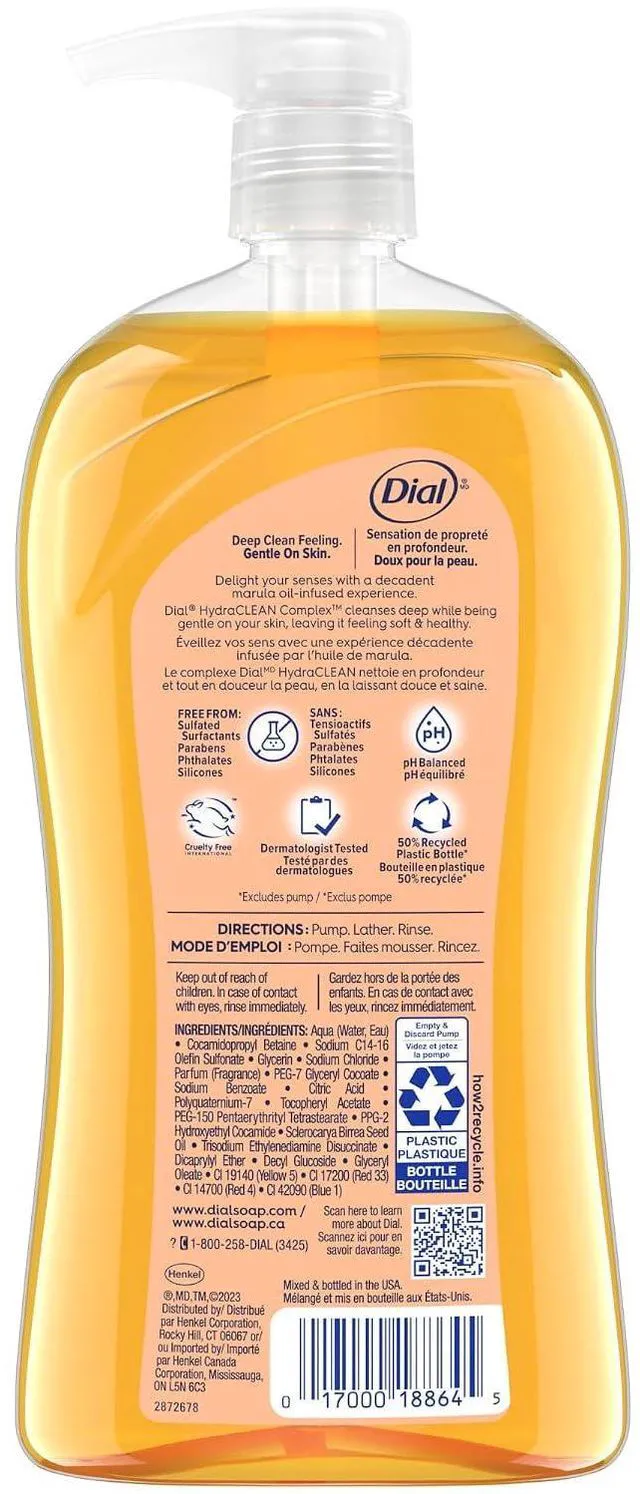 Alt view image 2 of 6 - Dial Pamper & Indulge Marula Oil Body Wash, 32 Fl Oz, Hydraclean Complex & Vitamin E, Gentle, Dermatologist-Tested, No Parabens & Sulfates