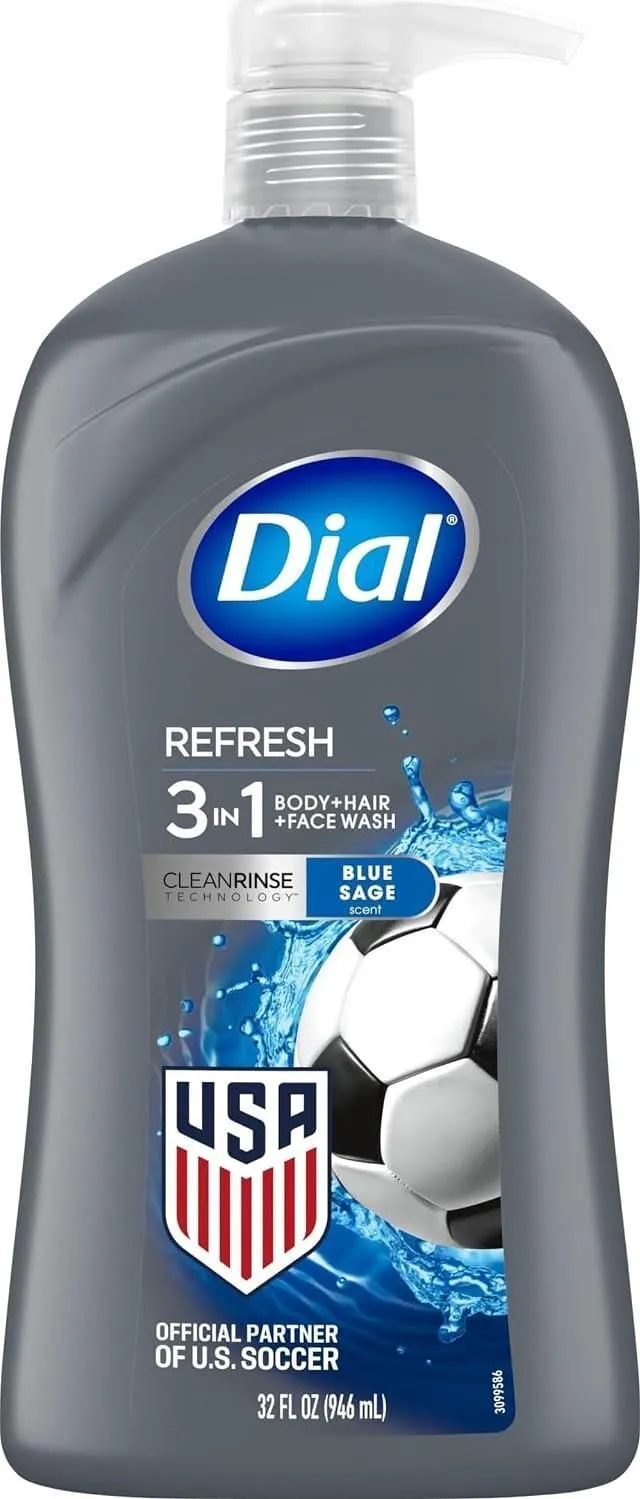 Main image of Dial Men 3-in-1 Body, Hair & Face Wash, 32 Fl Oz, Blue Sage Scent, Deep Cleanse & Gentle on Skin with Clean Rinse Technology