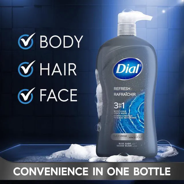 Alt view image 5 of 6 - Dial Men 3-in-1 Body, Hair & Face Wash, 32 Fl Oz, Blue Sage Scent, Deep Cleanse & Gentle on Skin with Clean Rinse Technology