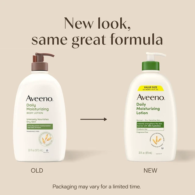 Alt view image 3 of 6 - Aveeno Daily Moisturizing Body Lotion, 18 Fl Oz, Normal to Dry Skin, with Soothing Prebiotic Oat, Non Greasy, Non Comedogenic, Fragrance Free, for Women & Men
