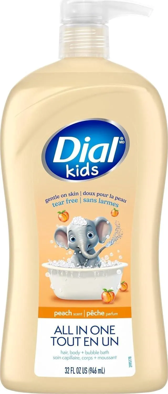 Main image of Dial Kids All-in-1 Body + Hair + Bubble Bath, 32Fl Oz, Peach Scent, Hypoallergenic, No Tears Formula for Kids 2+ Years, No Parabens & Silicones