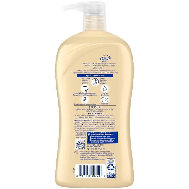 Alt view image 6 of 6 - Dial Kids All-in-1 Body + Hair + Bubble Bath, 32Fl Oz, Peach Scent, Hypoallergenic, No Tears Formula for Kids 2+ Years, No Parabens & Silicones