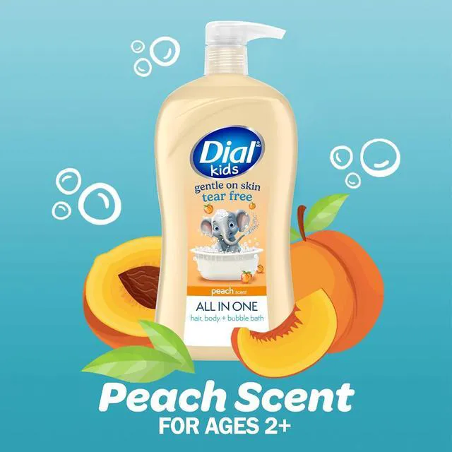 Alt view image 4 of 6 - Dial Kids All-in-1 Body + Hair + Bubble Bath, 32Fl Oz, Peach Scent, Hypoallergenic, No Tears Formula for Kids 2+ Years, No Parabens & Silicones