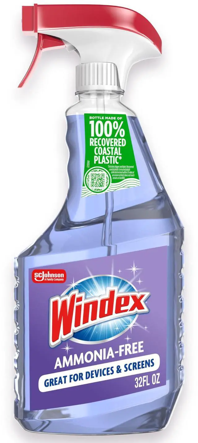 Main image of Windex Glass and Window Cleaner Spray Bottle, 32fl oz, Ammonia Free, Crystal Rain Scent, Packaging Designed to Prevent Leakage and Breaking