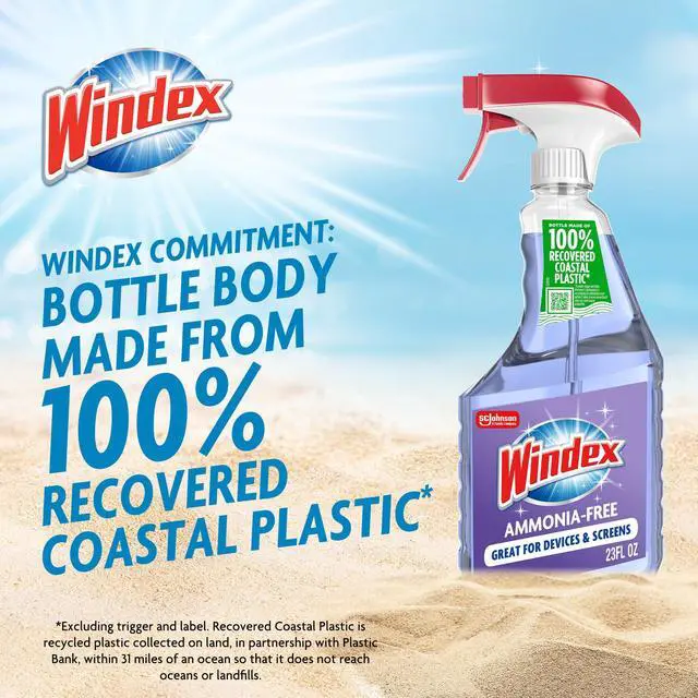 Alt view image 3 of 6 - Windex Glass and Window Cleaner Spray Bottle, 32fl oz, Ammonia Free, Crystal Rain Scent, Packaging Designed to Prevent Leakage and Breaking