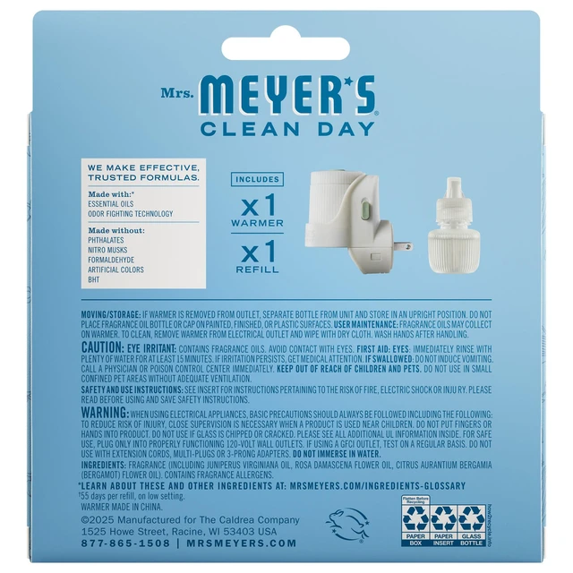 Alt view image 6 of 6 - Mrs. Meyer's Clean Day Scented Oil Rain Water, 1 Warmer and Refill