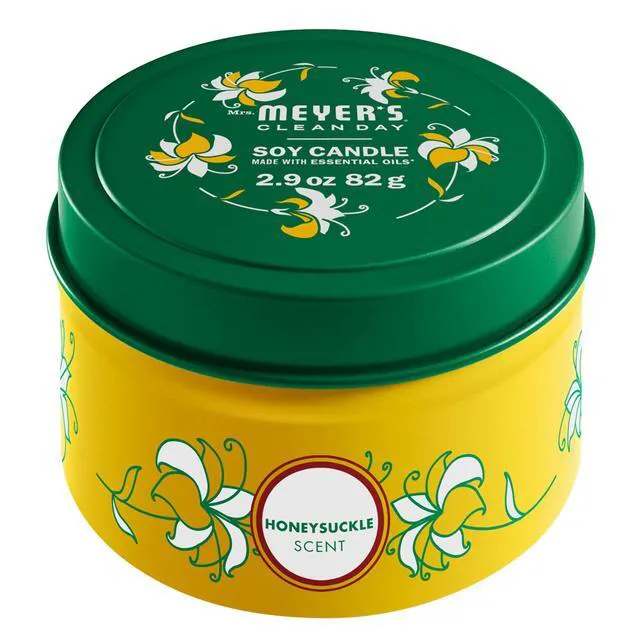 Main image of Mrs. Meyer's Clean Day 2.9oz Soy Tin Candle, Honeysuckle, 12 Hour Burn Time, Soy Wax and Essential Oils