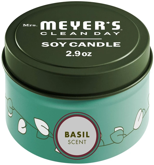 Main image of Mrs. Meyer's Clean Day Soy Tin Candle, Basil, 2.9oz, 12-Hour Burn Time, Made with Soy Wax and Essential Oils