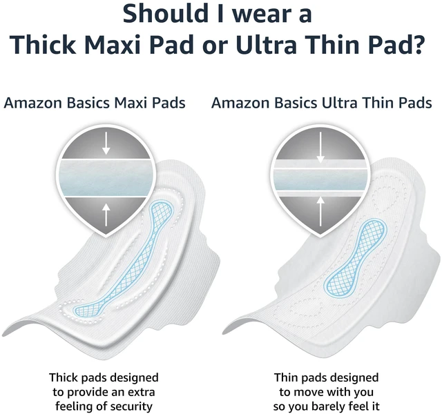 Alt view image 4 of 7 - Amazon Basics Thick Maxi Pads with Wings, Extra Heavy Overnight Absorbency, Unscented, Size 5, 20 Count