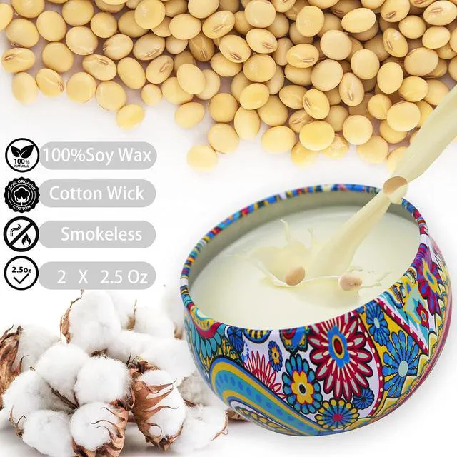 Alt view image 5 of 6 - 2 Pack 2.5 oz Natural Soy Aromatherapy Candles, Floral Scents, Portable Small Jar Candle Set for Travel, Spa, Bath, Yoga, Home Decor