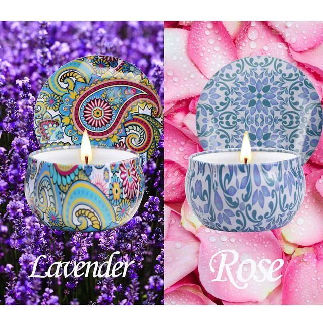 Alt view image 3 of 6 - 2 Pack 2.5 oz Natural Soy Aromatherapy Candles, Floral Scents, Portable Small Jar Candle Set for Travel, Spa, Bath, Yoga, Home Decor