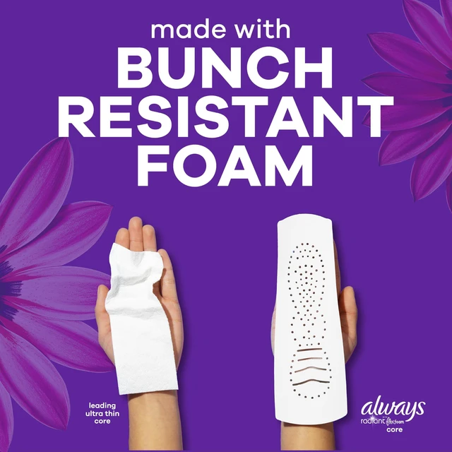 Alt view image 2 of 7 - Always Radiant Feminine Pads, Size 4, Overnight Absorbency, Lightly Scented, Flexfoam Pads with Wings, 28 Count
