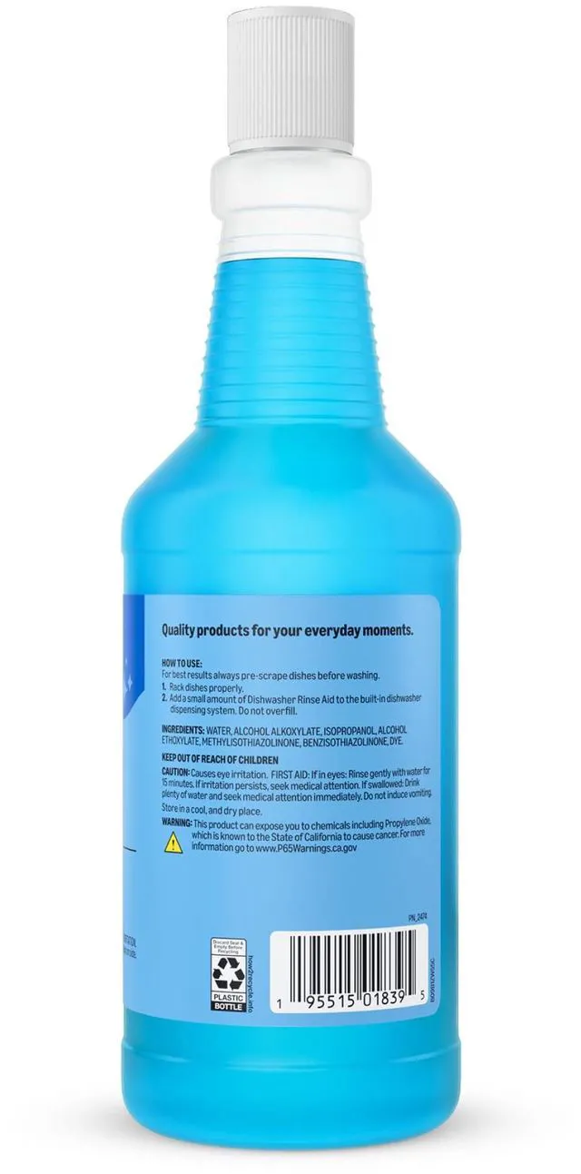 Alt view image 5 of 5 - Basics Dishwasher Rinse Aid Liquid 32Fl Oz 1-Pack, Prevents Spots, Enhances Drying, Sparkling Finish